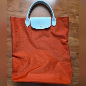 Longchamp Le Pliage Orange Tote with White Trim